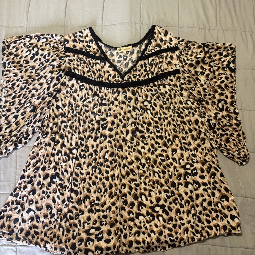 Democracy Animal Print Blouse with Black Trim